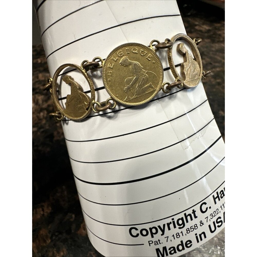 Vintage Coin Bracelet Old Belgium Cut Out Currency 1930 Hook Clasp 7.25 In. - Picture 4 of 6